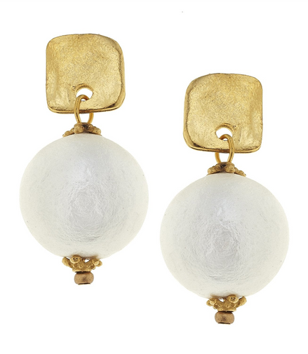 Susan Shaw Square Cotton Pearl Drop Earrings
