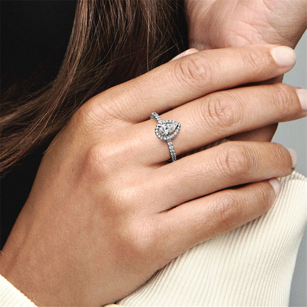 Pandora Timeless Sparkling Pear Halo Ring Size 7.5