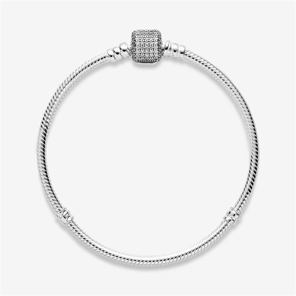Pandora Moments Sparkling Pavé Clasp Snake Chain Bracelet Size 18