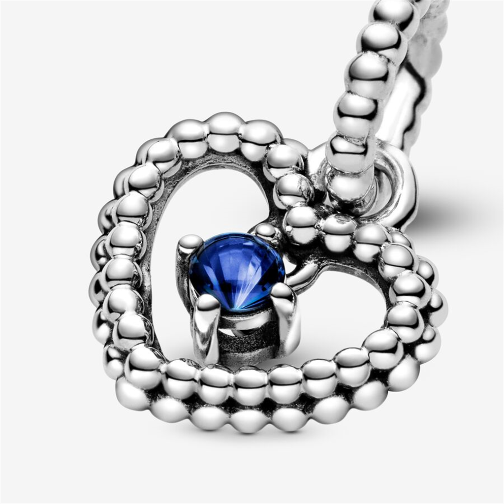 Pandora Moments September Sea Blue Beaded Heart Dangle Charm