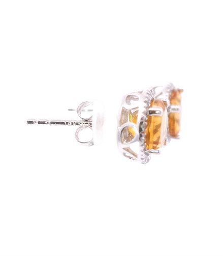 14K White Gold Diamond And Citrine Gemstone Earrings
