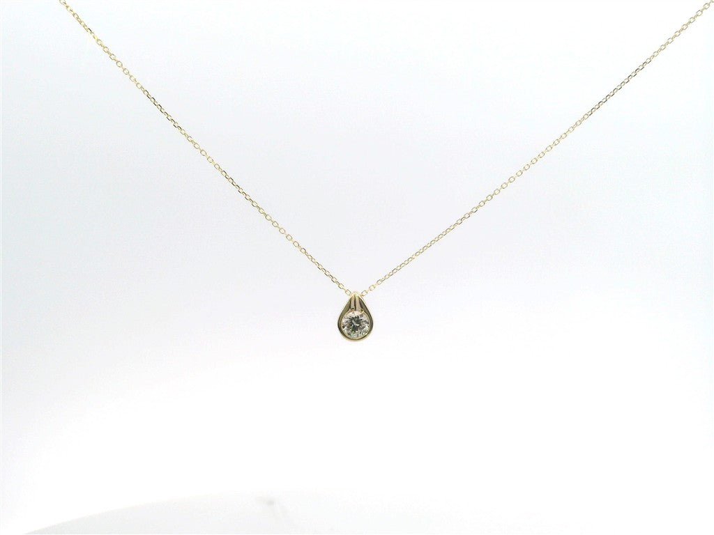 14K Yellow Gold And 0.40 CTW Diamond Bezel Set Pendant Necklace