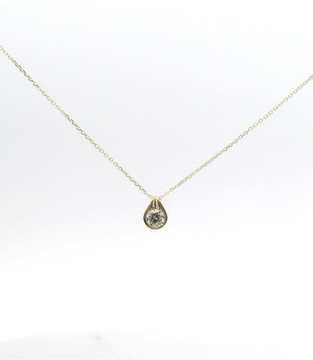 14K Yellow Gold And 0.40 CTW Diamond Bezel Set Pendant Necklace