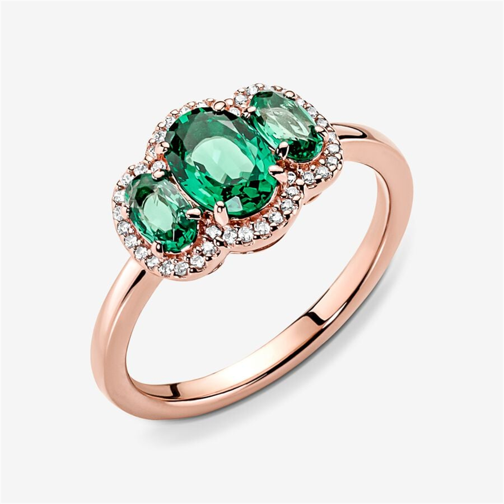 Pandora Timeless Green Three Stone Vintage Ring Size 6