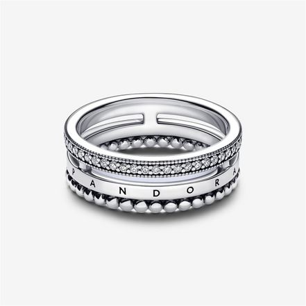 Pandora Signature Logo Pavé & Beads Ring Size 8.5