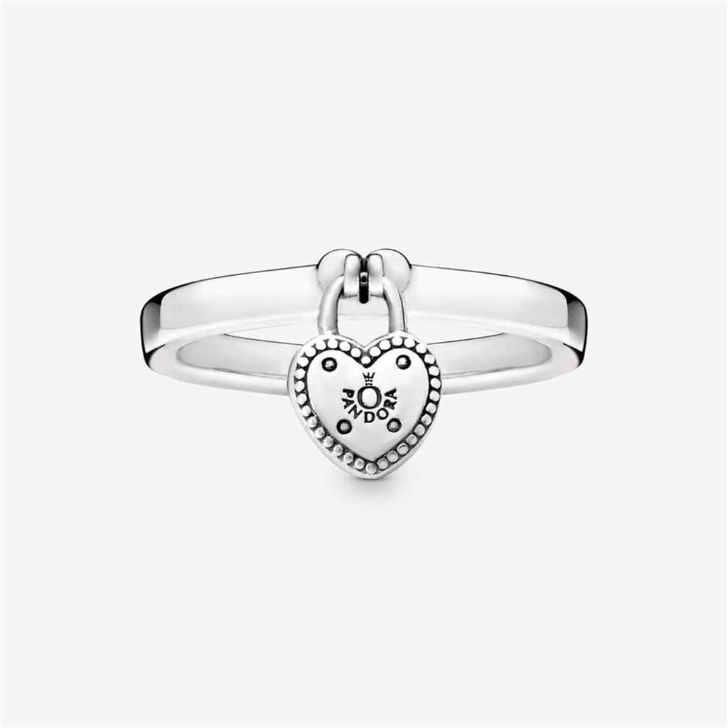 Pandora Moments Love Lock Heart Shaped Padlock Ring Size 7.5