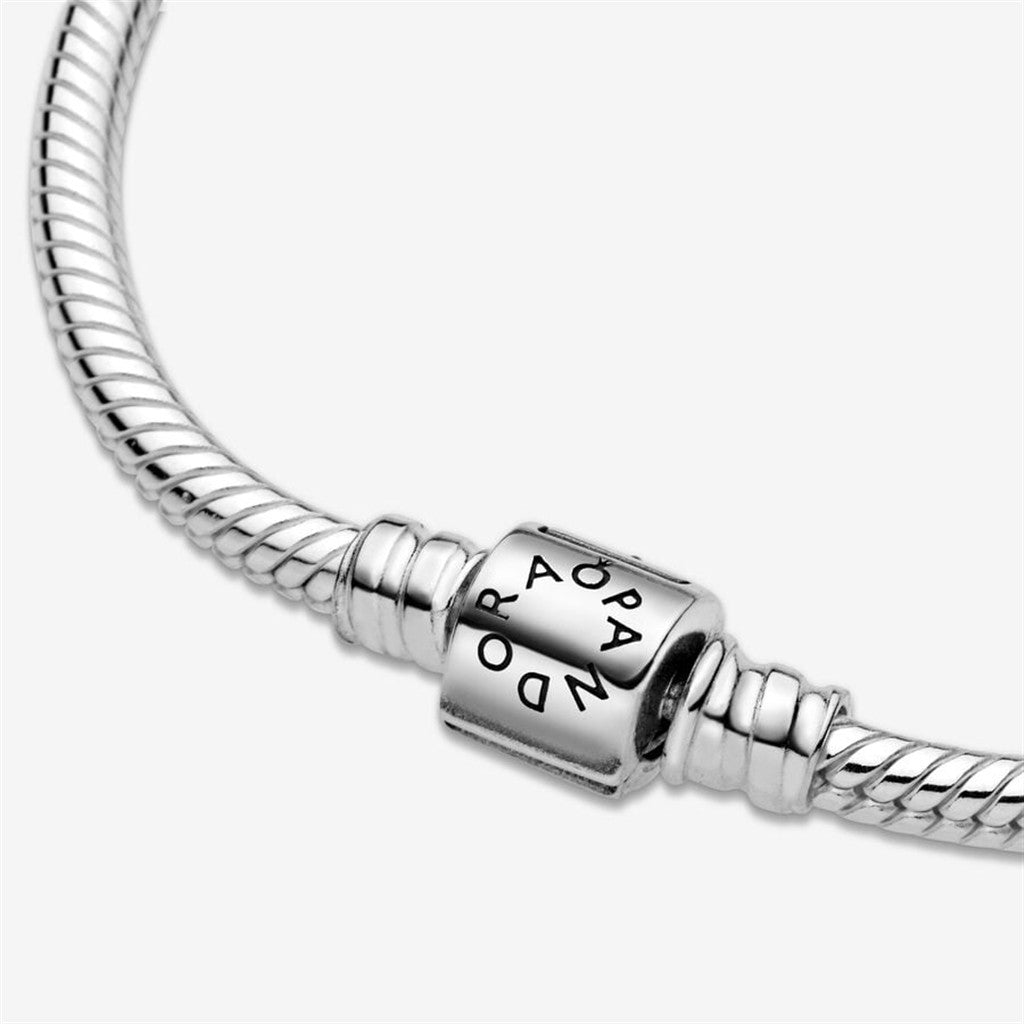Pandora Moments Barrel Clasp Snake Chain Charm Bracelet Size 17
