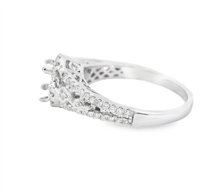 14K White Gold Halo Diamond Semi-Mount Engagement Ring