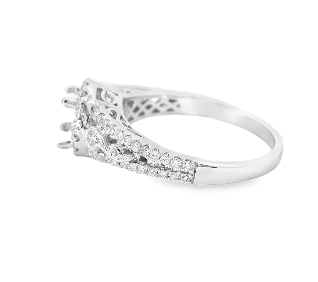 14K White Gold Halo Diamond Semi-Mount Engagement Ring