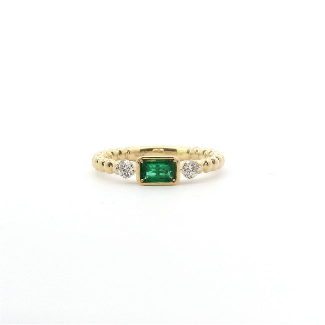14K Yellow Gold Emerald & Diamond East/West Fashion Ring