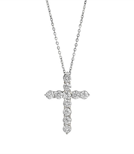 14K White Gold 1 CTW Lab Grown Diamond Cross Pendant Necklace