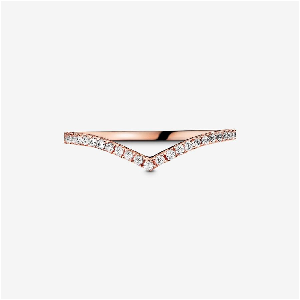 Pandora Timeless Pink Sparkling Wishbone Ring Size 9