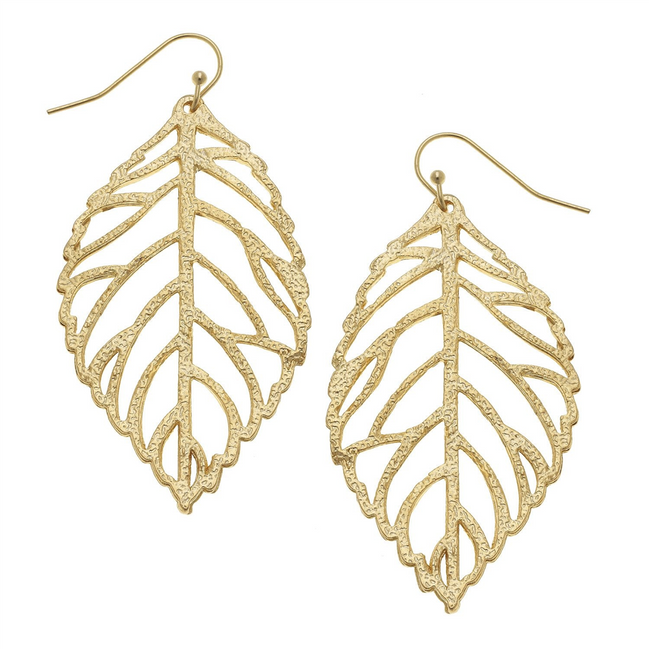 Susan Shaw Gold Plated Leaf Dangle Earrings
