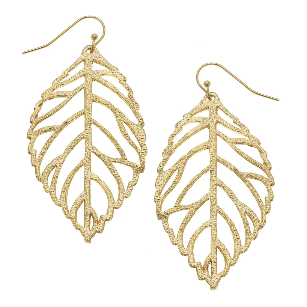 Susan Shaw Gold Plated Leaf Dangle Earrings