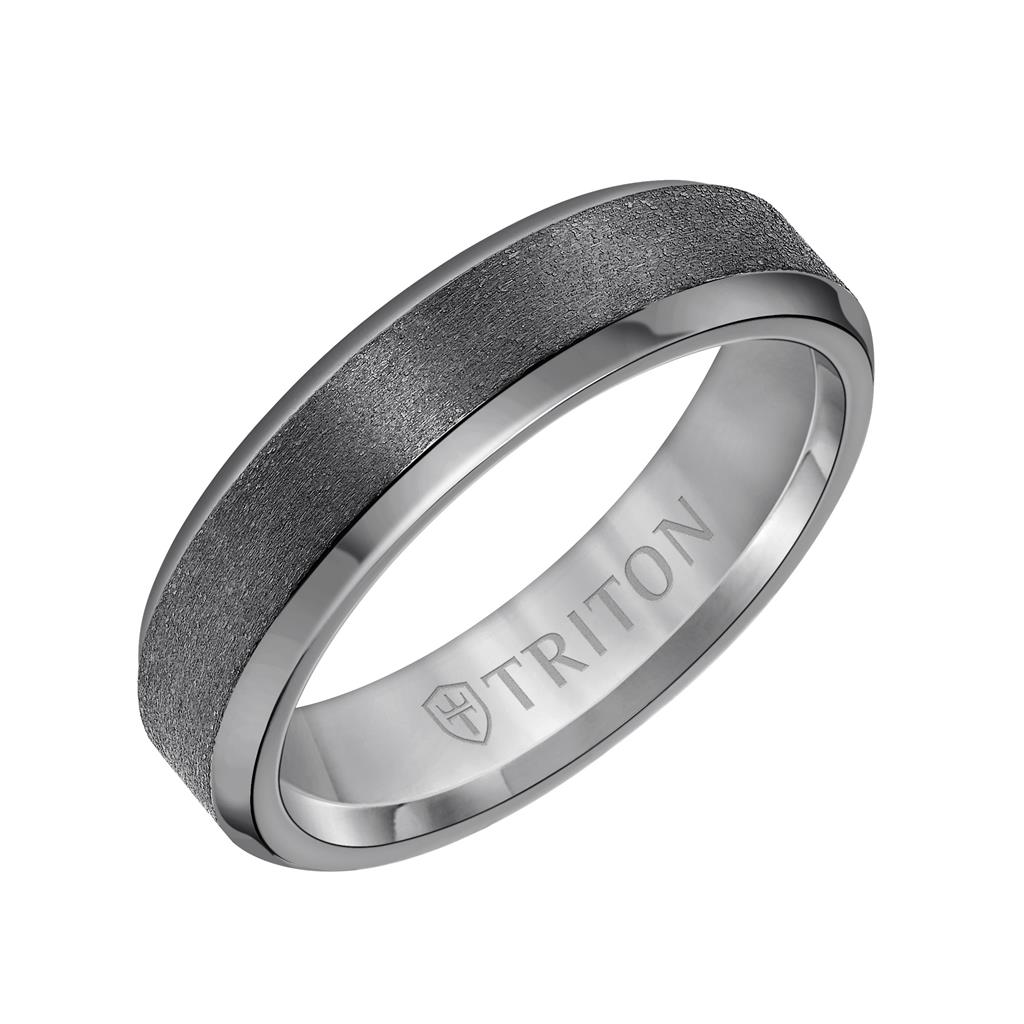 Triton Tantalum Vertical Satin Finish and Bezeled Edge Wedding Band Size 9