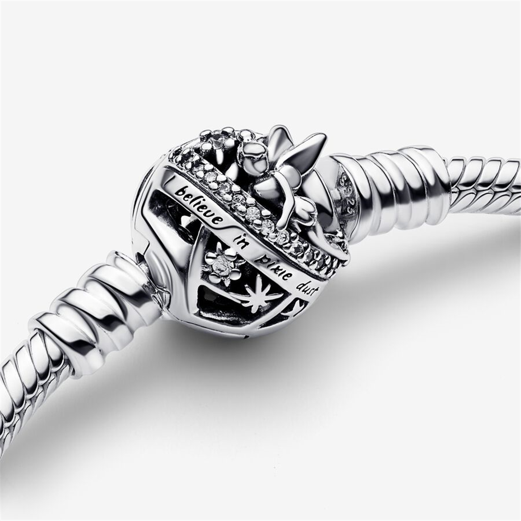 Pandora Disney Tinker Bell Clasp Moments Snake Chain Bracelet Size 19
