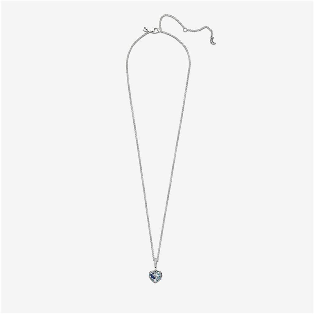 Pandora Sparkling Blue Moon & Stars Heart Necklace 50"