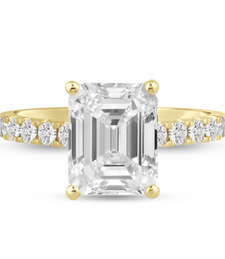 14k Yellow Gold 4.5 CTW Emerald Cut Lab Grown Diamond Semi-Mount Ring