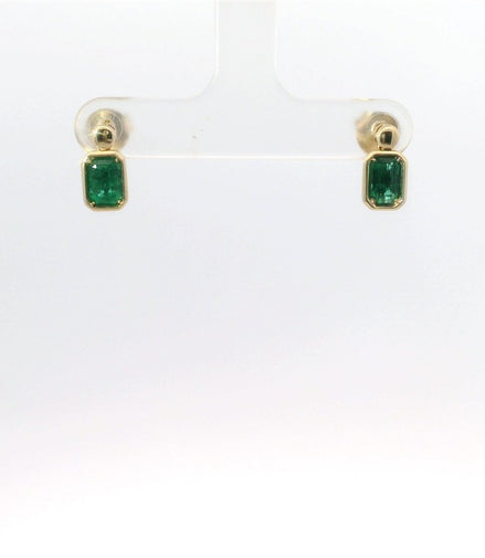 14K Yellow Gold And Emerald Bezel Set Drop Earrings
