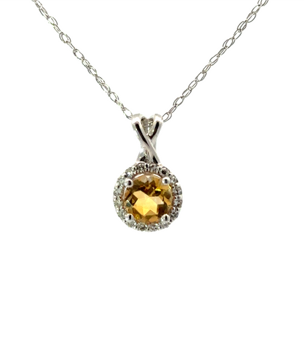 Ladies 14K White Gold Citrine And Diamond Necklace