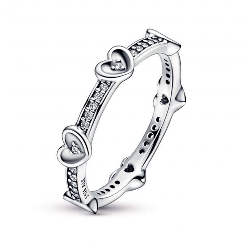 Pandora Moments Radiant Sparkling Hearts Ring Size 7.5