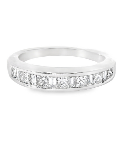 14K White Gold 0.55 CTW Princess And Baguette Diamond Band