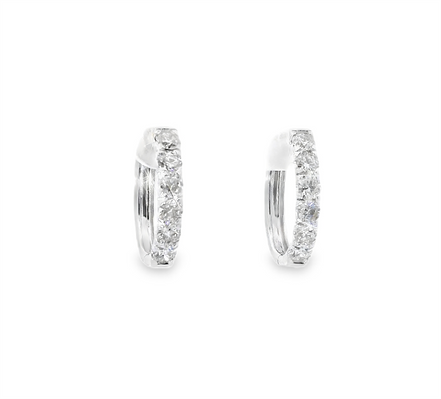 14K White Gold And 1.20 CTW Diamond Hoop Earrings