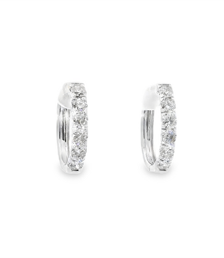 14K White Gold And 1.20 CTW Diamond Hoop Earrings