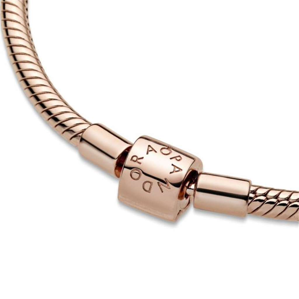 Pandora Moments Rose Barrel Clasp Snake Chain Charm Bracelet Size 19