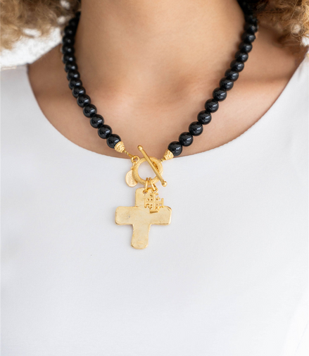 Susan Shaw Double Cross Onyx Necklace
