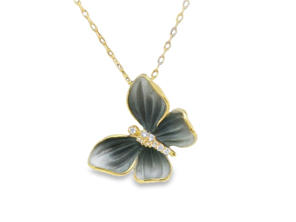 Afarin 18K Yellow Gold And Diamond ButterFly Pendant Necklace