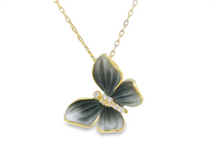 Afarin 18K Yellow Gold And Diamond ButterFly Pendant Necklace
