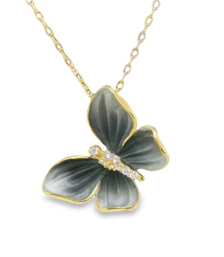 Afarin 18K Yellow Gold And Diamond ButterFly Pendant Necklace