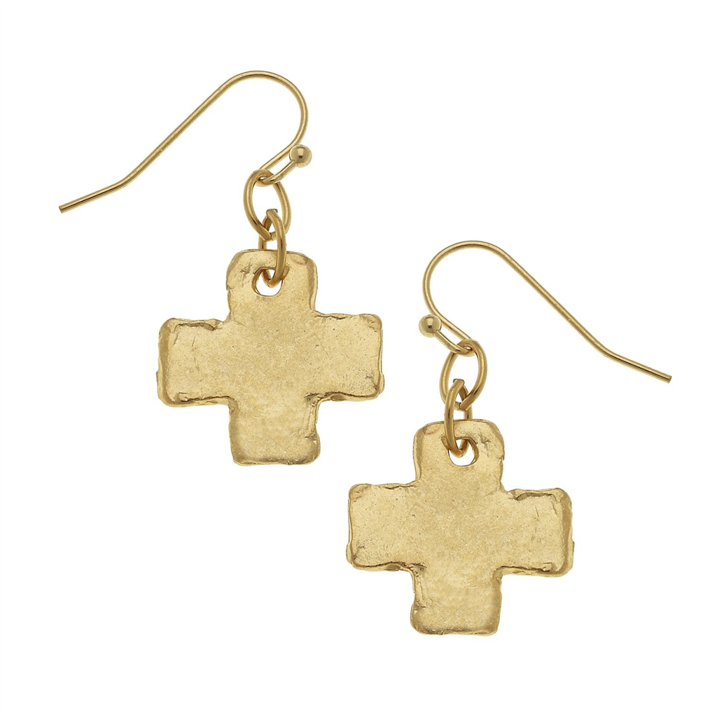 Susan Shaw Gold Plated Mini Square Cross Earrings