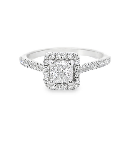 14K White Gold 0.78 CTW Diamond Princess Cut With Halo Engagement Ring