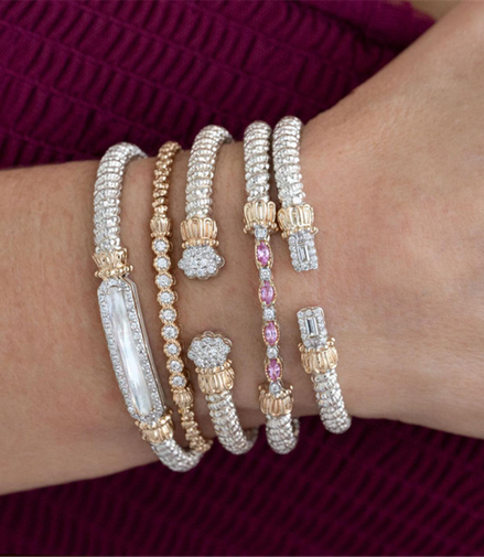 Vahan 14K Yellow Gold and Sterling Silver 4mm Pink Sapphire And Diamond Closed Bracelet