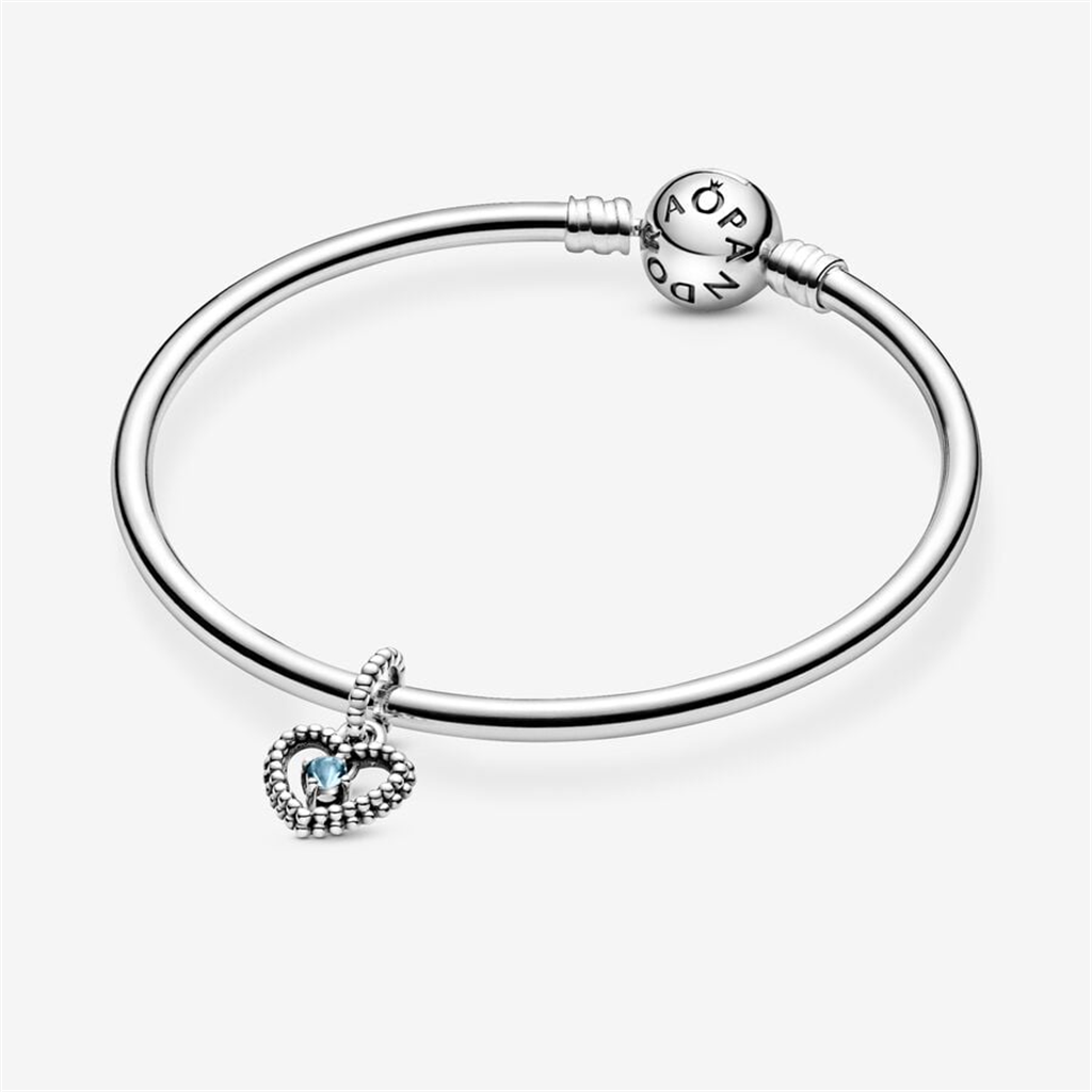 Pandora Moments March Aqua Blue Beaded Heart Dangle Charm