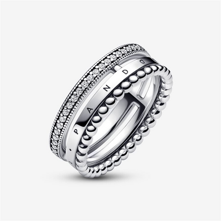 Pandora Signature Logo Pavé & Beads Ring Size 8.5
