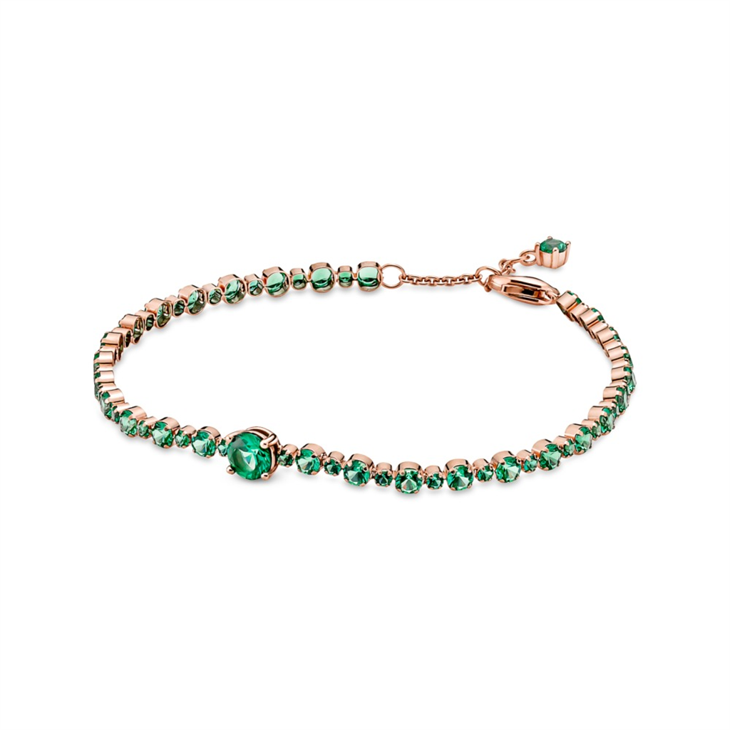 Pandora Timeless Rose Sparkling Green Pavé Tennis Bracelet Size 18