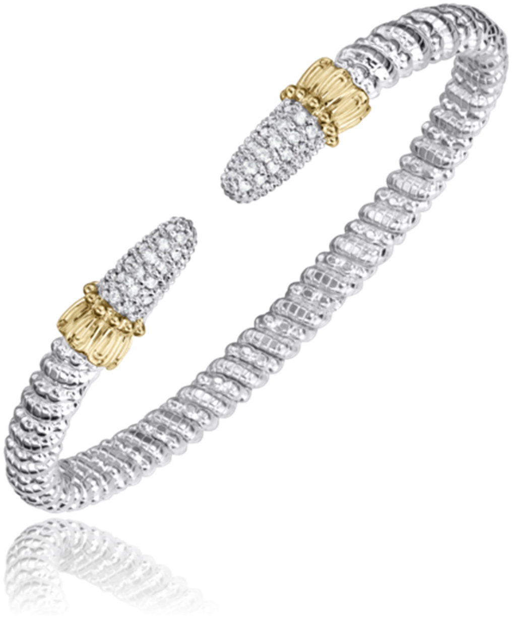 Vahan 14K Gold And Sterling Silver Diamond Point 4mm Open Cuff Bracelet