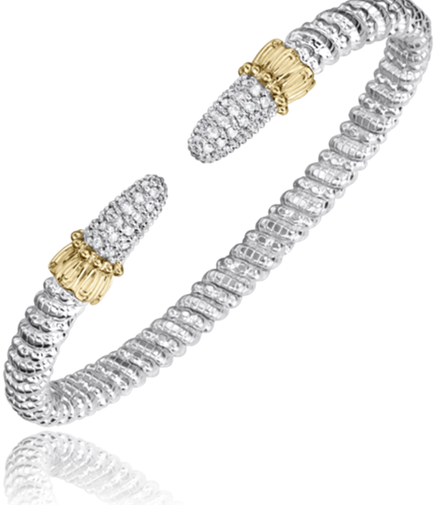 Vahan 14K Gold And Sterling Silver Diamond Point 4mm Open Cuff Bracelet