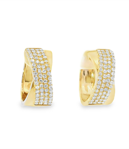 14K Yellow Gold And 0.63 CTW Diamond Hoop Earrings