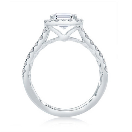 A.JAFFE Emerald Cut Diamond Halo Engagement Ring with Quilted Interior