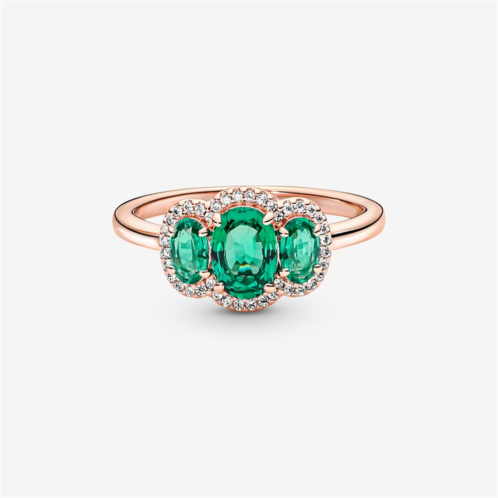 Pandora Timeless Green Three Stone Vintage Ring Size 6