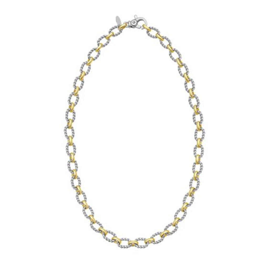 Sterling Silver And 18K Yellow Gold Alternating Oval Link Italian Cable Chain Necklace 18