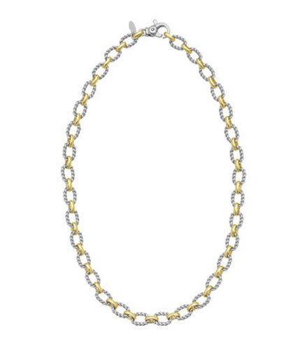 Sterling Silver And 18K Yellow Gold Alternating Oval Link Italian Cable Chain Necklace 18"