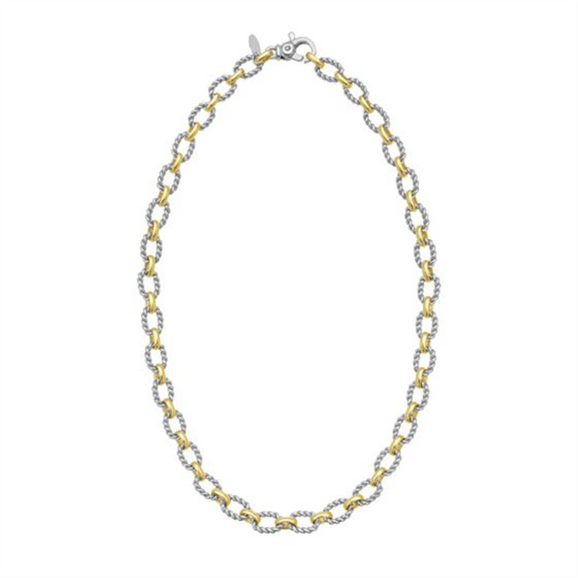 Sterling Silver And 18K Yellow Gold Alternating Oval Link Italian Cable Chain Necklace 18"