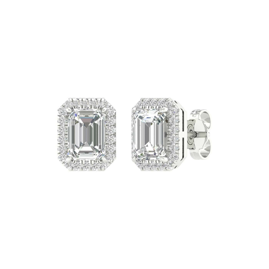 Revelation 14K Gold Lab Grown Emerald Shaped Halo Diamond Earrings