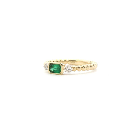 14K Yellow Gold Emerald & Diamond East/West Fashion Ring