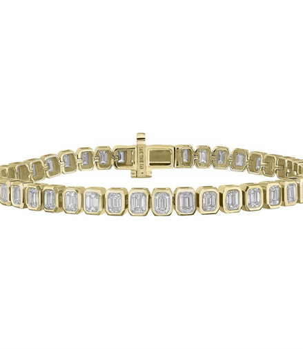 14K Yellow Gold 6 CTW Lab Grown Diamond Emerald Shaped Bezel Set Tennis Bracelet